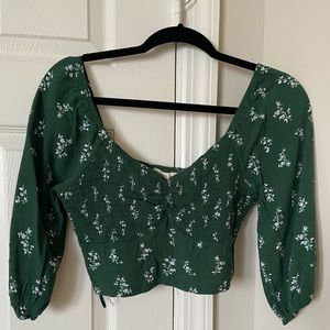 Green Floral Off the Shoulder Shirt Crop Top